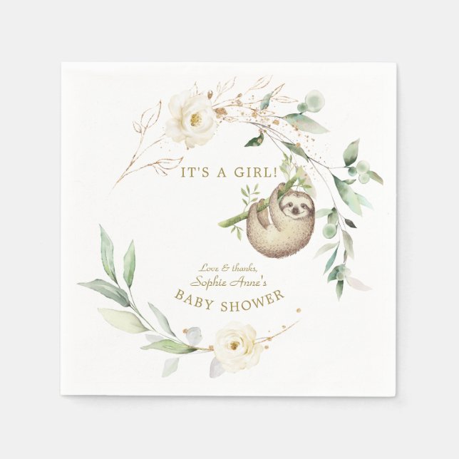 Serviette En Papier Jolies fentes Floral Verdure fille Baby shower Pap (Devant)