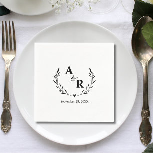 Serviette En Papier Jolies Initiales de Mariage Personnalisées Botaniq