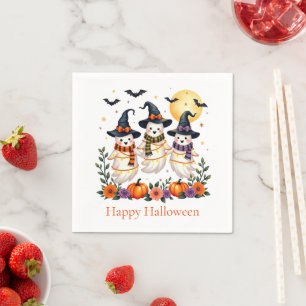 Serviette En Papier Jolis Fantômes Fleurs Citrouilles Chauves-souris H