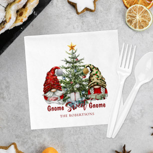 Serviette En Papier Jolis nains avec la fête de l'arbre de Noël