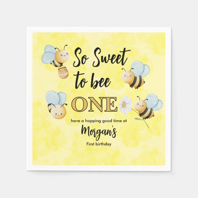 Serviette En Papier Jote Bee One Jaune Noir Premier Anniversaire (Devant)