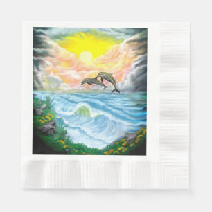 Serviette En Papier Jouer aux dauphins sous le soleil