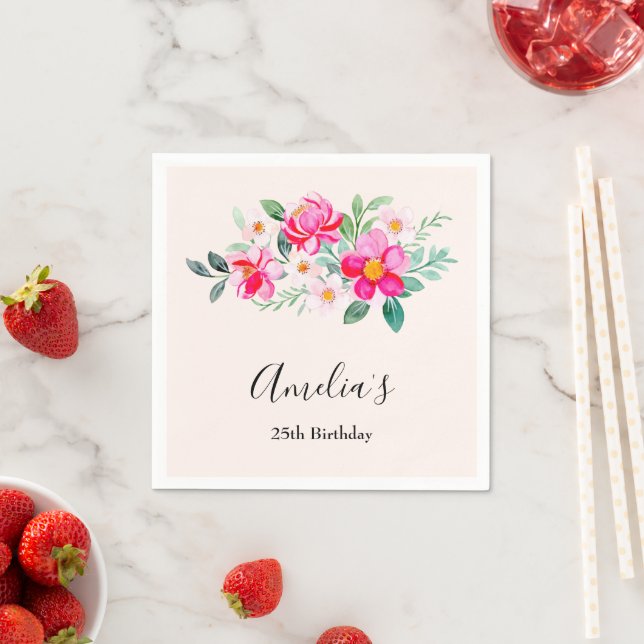 Serviette En Papier Jouer Joli Bouquet de Fleur Rose Anniversaire (En situation)