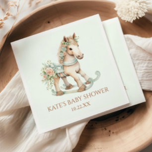 Serviette En Papier Jouet Vintage vert Floral Baby shower Cheval Rocki