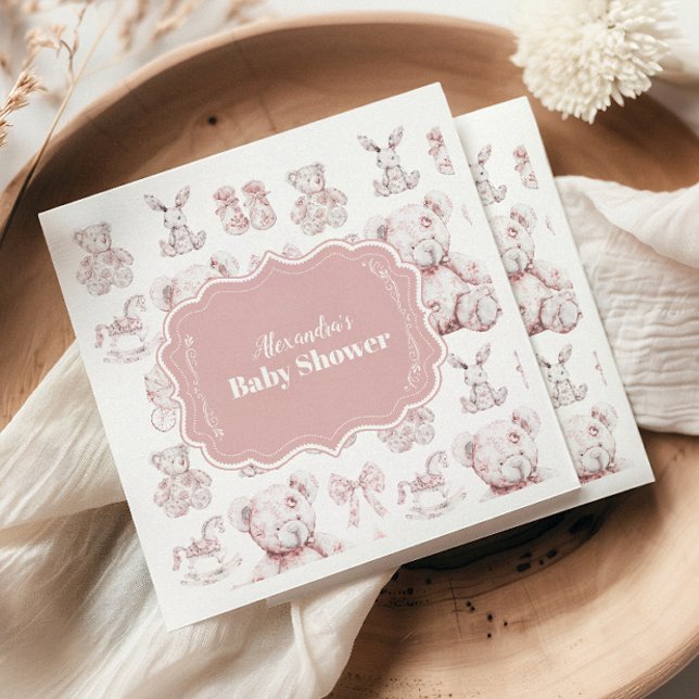 Serviette En Papier Jouets Roses Toile De Jouy Baby shower (Créateur téléchargé)