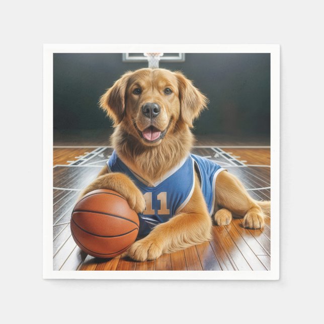 Serviette En Papier Joueur de basketball Golden Retriever (Devant)