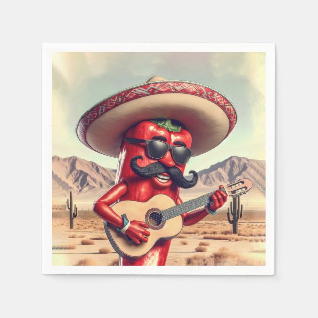 Serviette En Papier Joueur guitariste mexicain Red Chili Pepper (Devant)