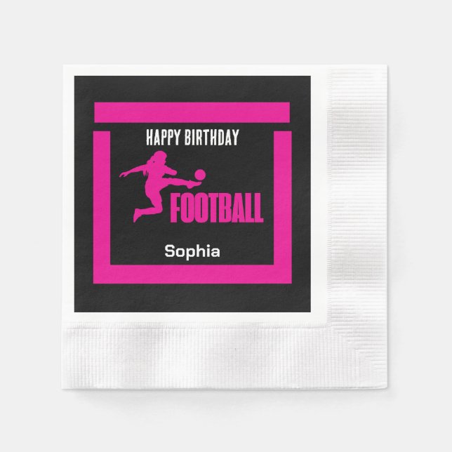 Serviette En Papier Joueuse de football rose, Équipe fille d'anniversa (Devant)