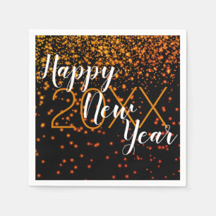 Serviette En Papier Jour De L'An Orange Confetti Glow Sur Le Noir