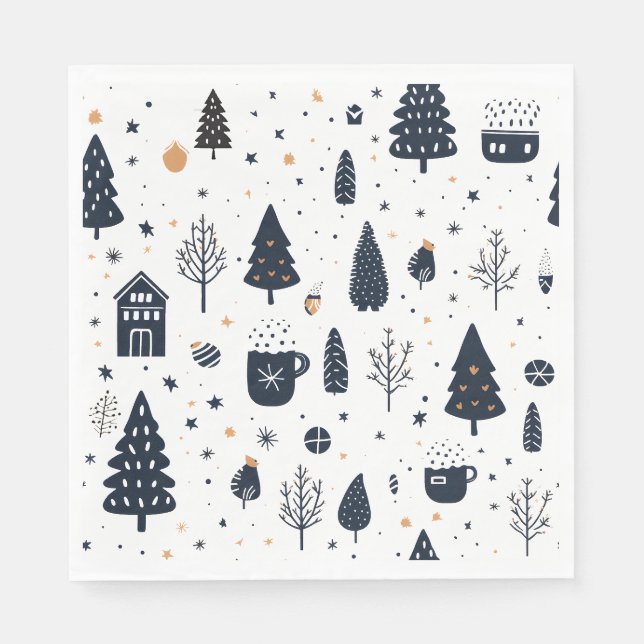 Serviette En Papier Jour de Noël noir minimal moderne (Devant)