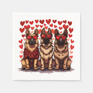 Serviette En Papier Jour des Valentines Chiens bergers allemands