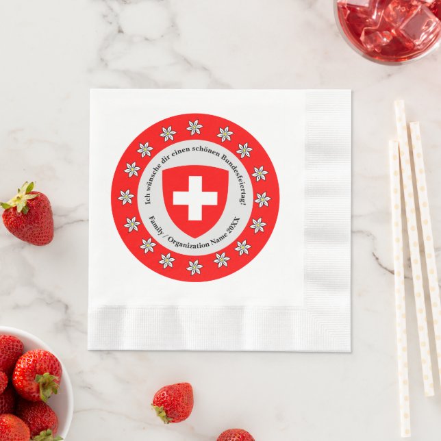 Serviette En Papier Jour national suisse Drapeau Edelweiss (En situation)