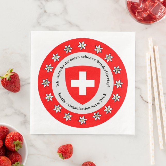 Serviette En Papier Jour national suisse Drapeau Edelweiss (En situation)