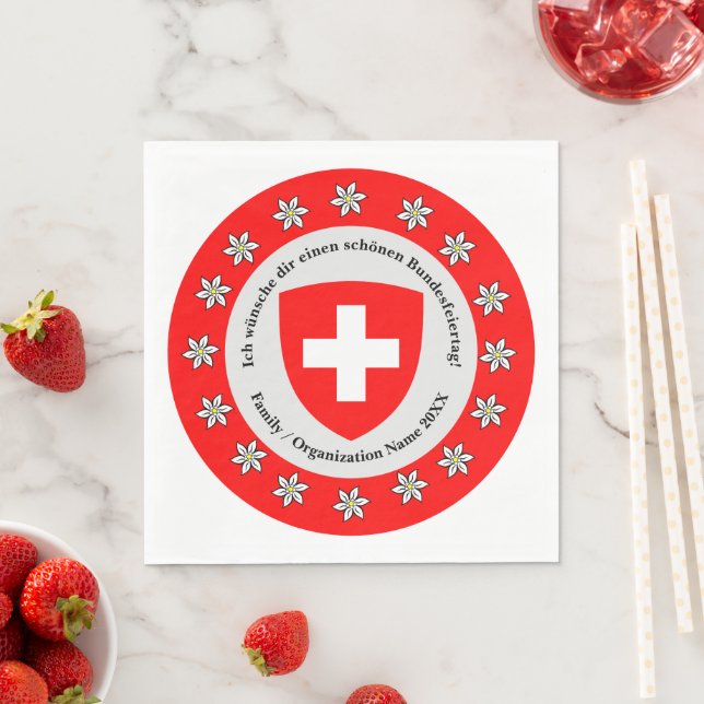 Serviette En Papier Jour national suisse Drapeau Edelweiss (En situation)