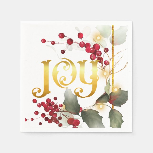 Serviette En Papier JOY Holiday Pointesettias Holly Berries (Devant)