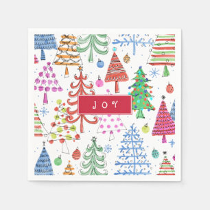 Serviette En Papier Joy Motif des arbres de Noël avec Joy Typographie