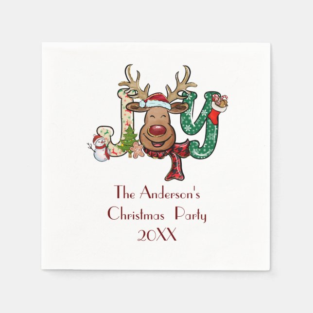 Serviette En Papier Joy Reindeer Fun Noël Fête (Devant)