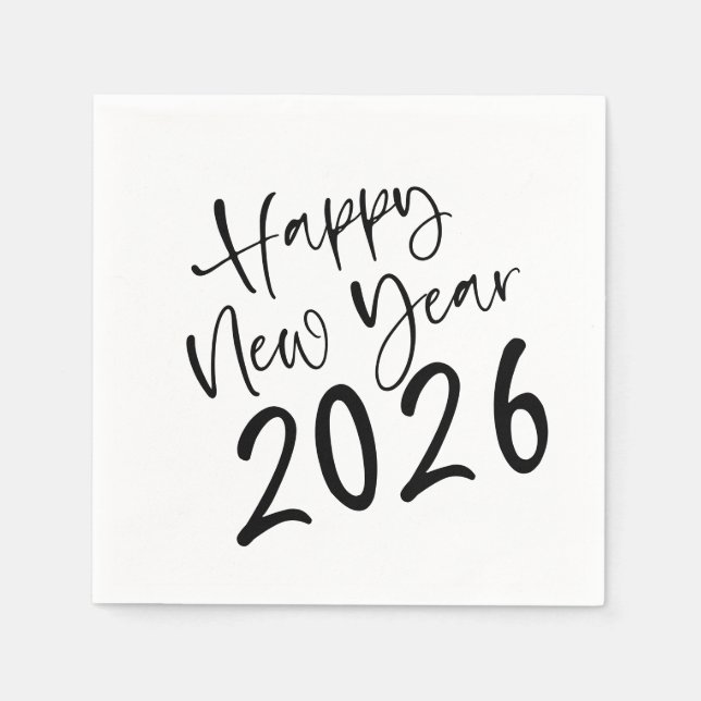 Serviette En Papier Joyeuse Année 2026 Script  (Devant)