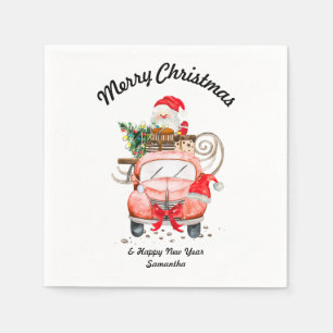 Serviette En Papier Joyeuse année camion de père noël joyeux Noël fête