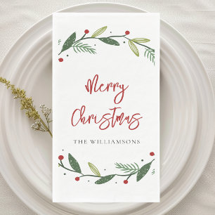 Serviette En Papier Joyeuse couronne de Noël Fêtes manuscrites