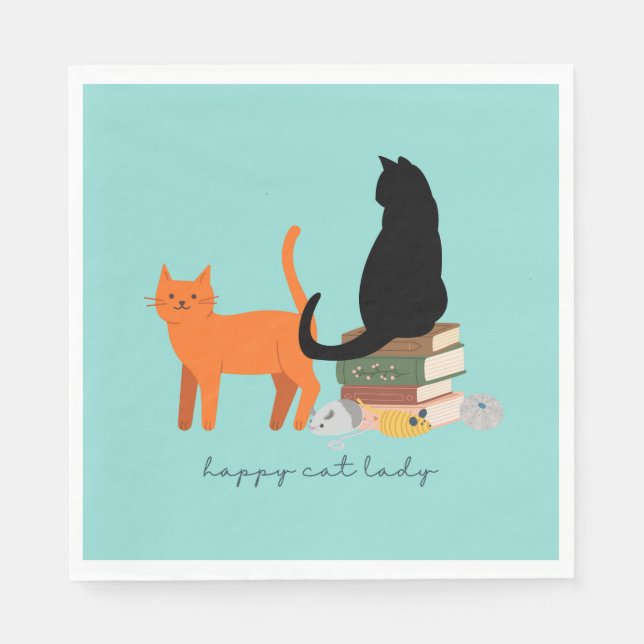 Serviette En Papier Joyeuse dame aux chats (Devant)