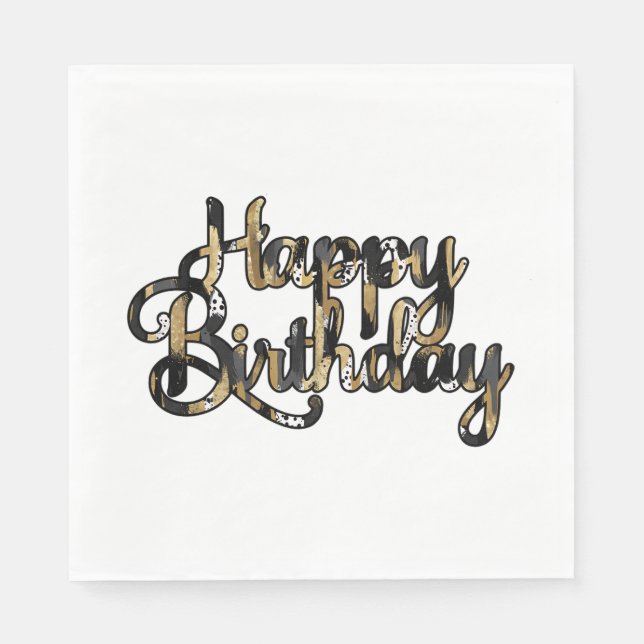 Serviette En Papier Joyeuse fête d'anniversaire serviettes Noir et Tan (Devant)