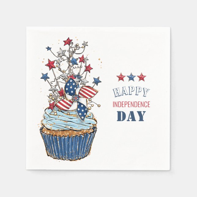 Serviette En Papier Joyeuse fête de l'indépendance aquarelle cupcake N (Devant)