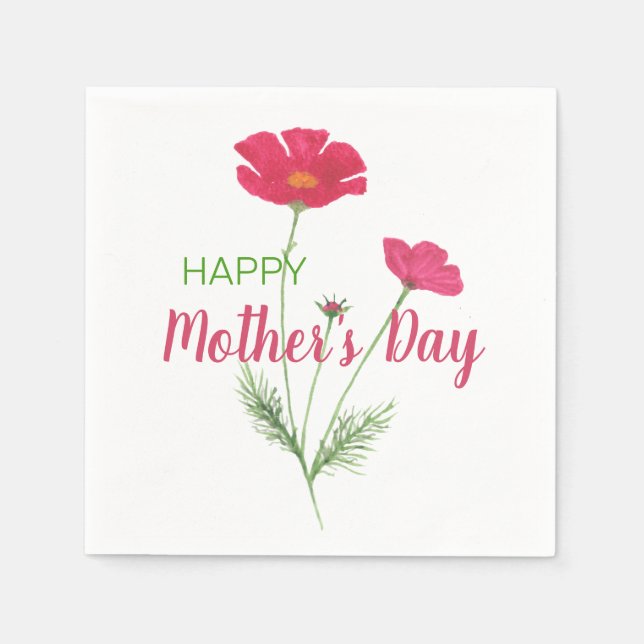 Serviette En Papier Joyeuse Fête des Mères Aquarelle rose Floral (Devant)