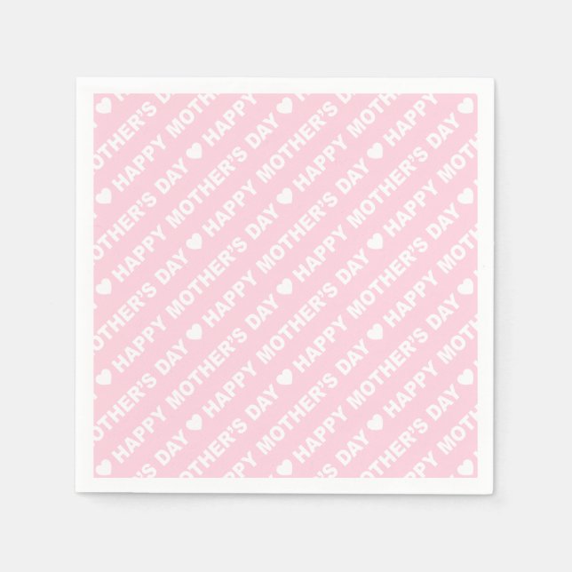 Serviette En Papier Joyeuse fête des mères blanc sur rose clair (Devant)