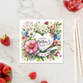 Serviette En Papier Joyeuse Fête des mères Coeur floral