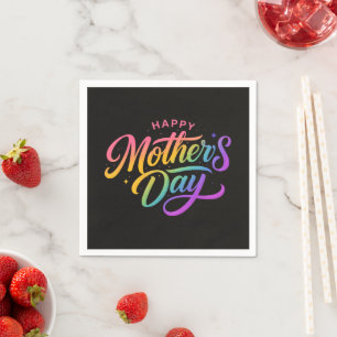 Serviette En Papier Joyeuse Fête des Mères Colorée Calligraphie Arc-en