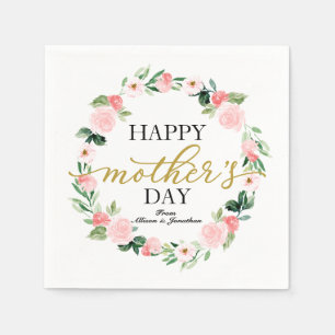 Serviette En Papier Joyeuse fête des mères de fleurs blanches
