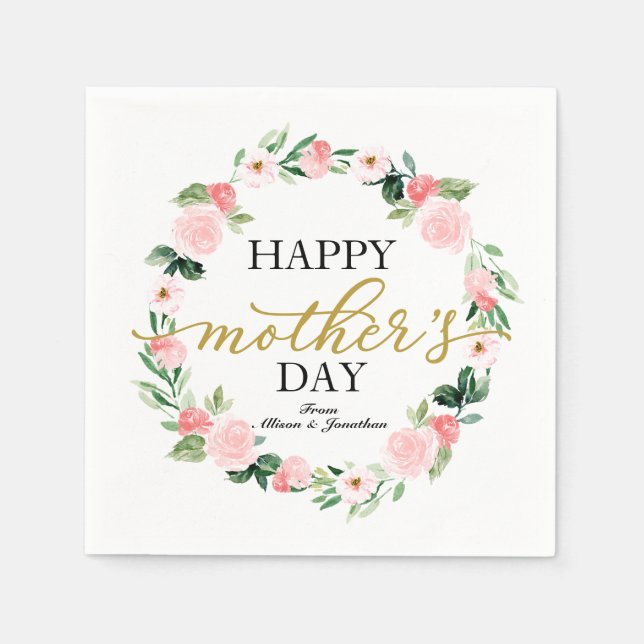 Serviette En Papier Joyeuse fête des mères de fleurs blanches (Devant)