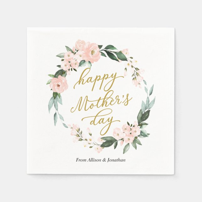 Serviette En Papier Joyeuse Fête des mères de fleurs roses (Devant)