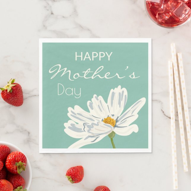 Serviette En Papier Joyeuse Fête des Mères Fleur Artistique blanche (En situation)
