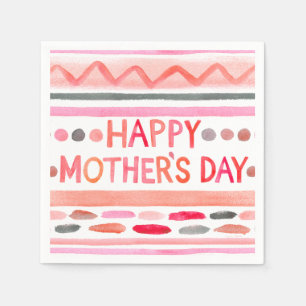 Serviette En Papier Joyeuse Fête des Mères Rayures Aquarelle Rose