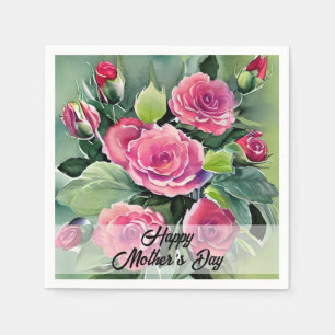 Serviette En Papier Joyeuse Fête des Mères Roses Rouges 