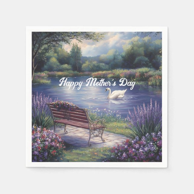 Serviette En Papier Joyeuse fête des mères Swan Bench Lake (Devant)