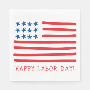 Serviette En Papier Joyeuse fête du travail  Drapeau américain tiré