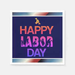 Serviette En Papier Joyeuse Fête Du Travail Rétro Bleu