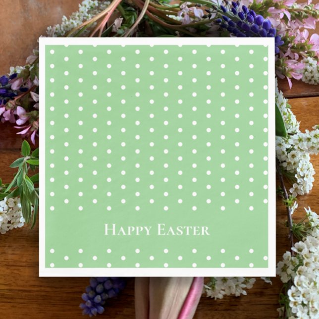 Serviette En Papier Joyeuse Menthe de Pâques Vert & Blanc Pointe Polka (Happy Easter custom pastel green fun chic napkins. Trendy mint and white polka dot Easter brunch )