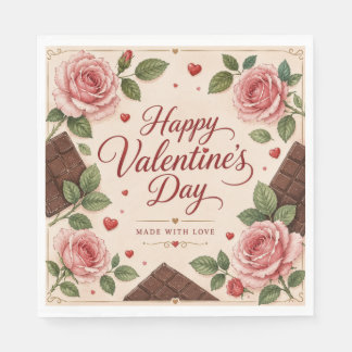 Serviette En Papier Joyeuse Saint Valentin Roses Roses Chocolats