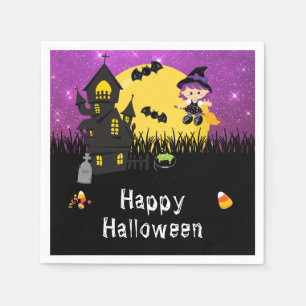 Serviette En Papier Joyeuse sorcière de fête d'Halloween violet