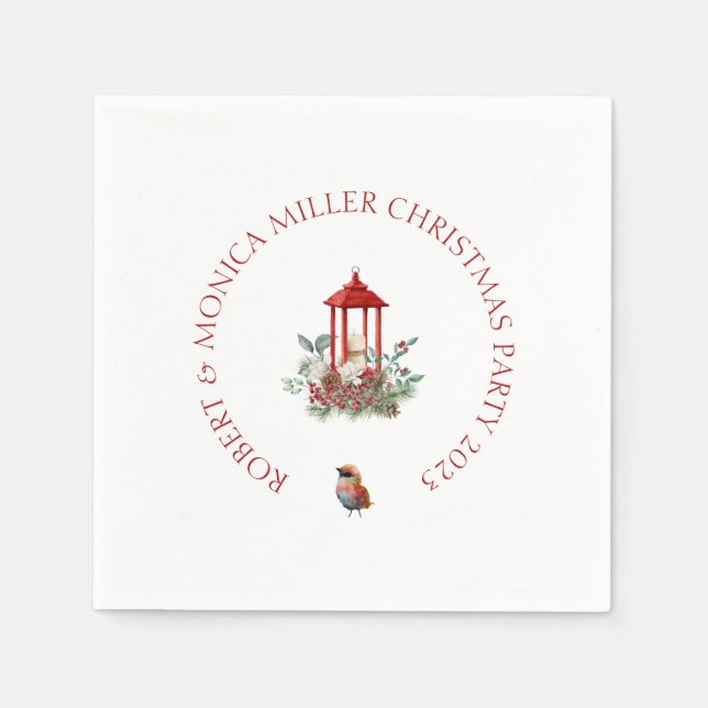 Serviette En Papier Joyeuse Vibe Fleurs de Noël & lanterne bouquet (Devant)