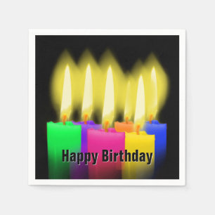 Serviette En Papier Joyeuses bougies d'anniversaire sur noir