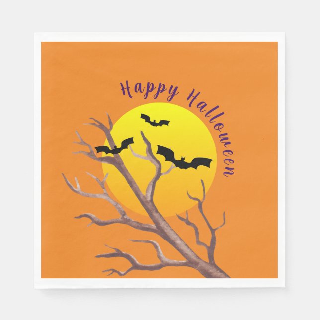 Serviette En Papier Joyeuses chauves-souris d'Halloween et serviettes  (Devant)