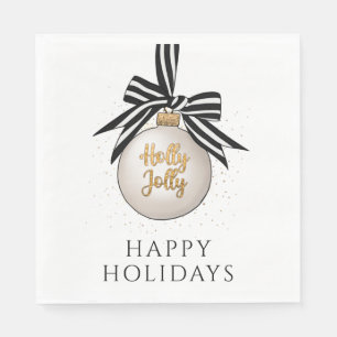 Serviette En Papier Joyeuses Fêtes Boule de Noël Blanche Noire