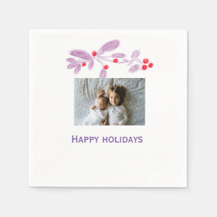Serviette En Papier Joyeuses fêtes fleurs rouge pourpre ajouter texte