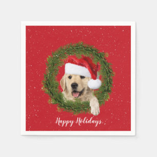 Serviette En Papier Joyeuses fêtes Golden Retriever dans la couronne