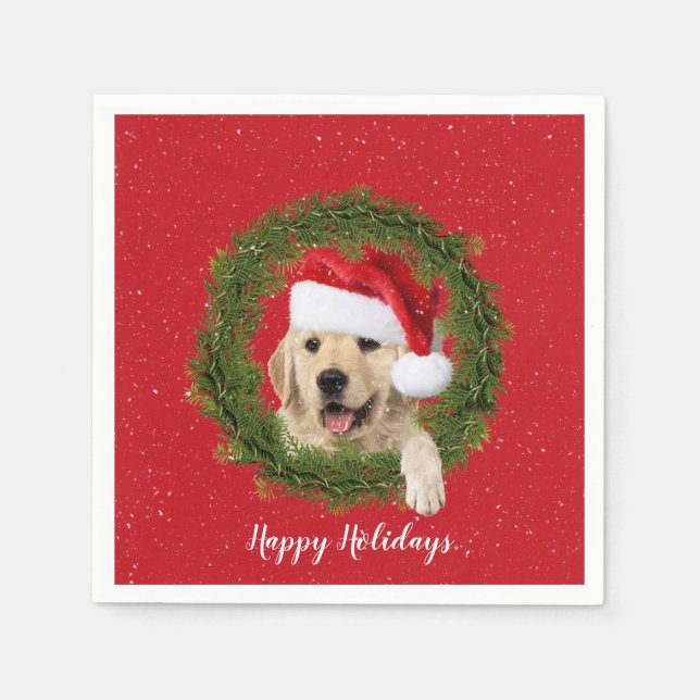 Serviette En Papier Joyeuses fêtes Golden Retriever dans la couronne (Devant)